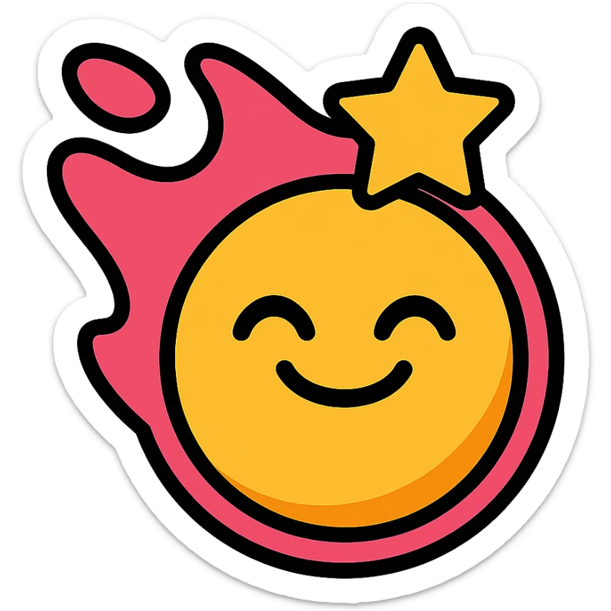 Brawl Stars pin featuring the Meteoric Fame icon, bold outlines, vibrant colors, playful expressive look sticker
