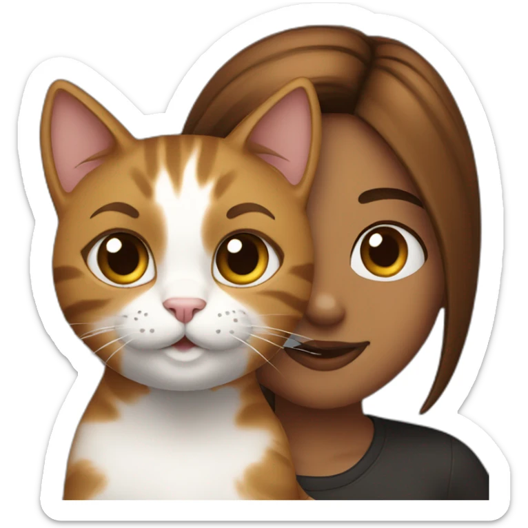 a cat black and with near a girl with brown hair sticker