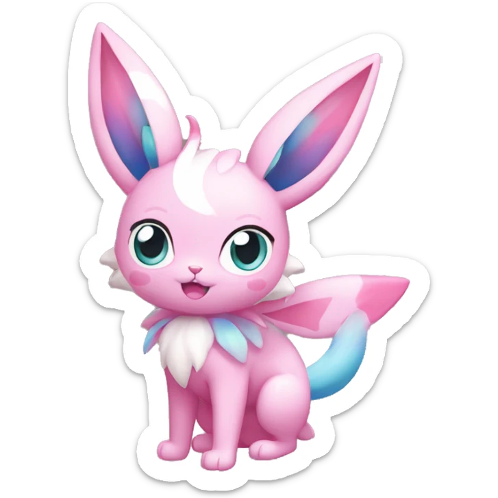 Shiny Pink Sylveon-Fairy-type-Fakémon-Cat full body sticker
