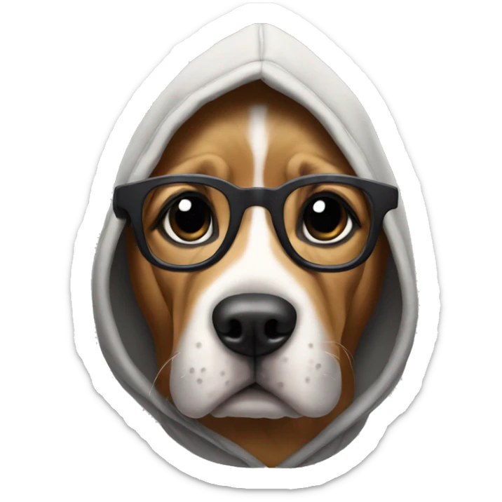 dog wearing hoodie raising one eyebrow with glasses sticker