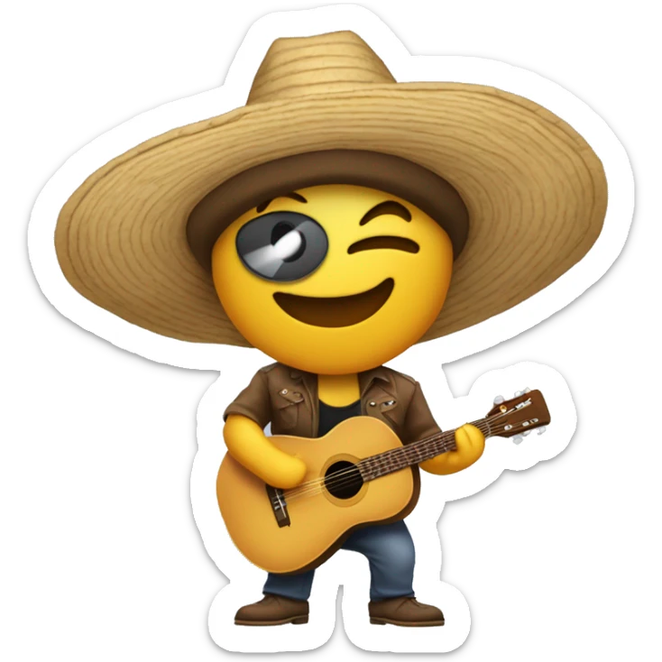 pio pio tocando una canción con un sombrero de paja  y una guitrra sticker