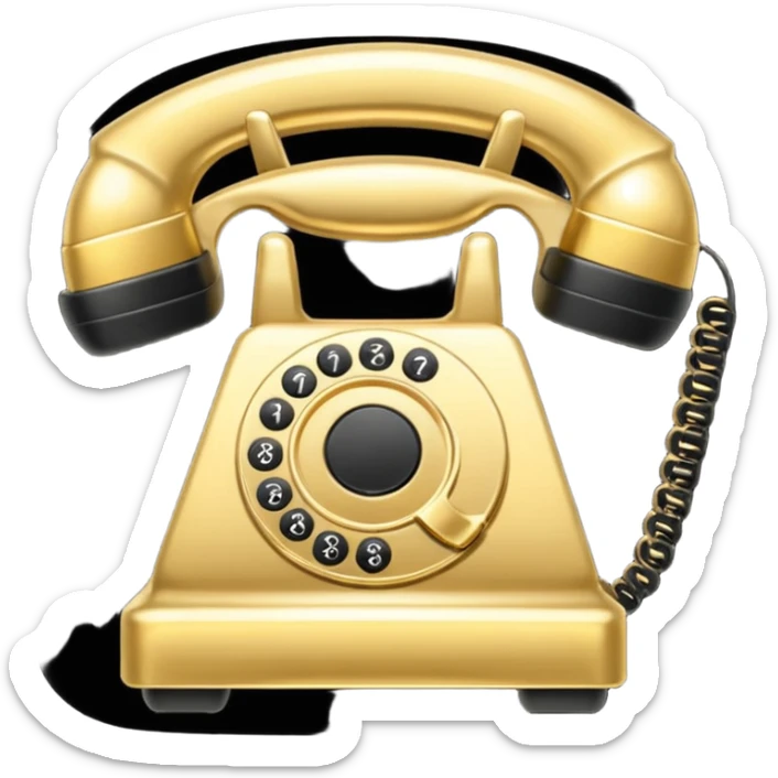 One single shiny Gold and black phone icon, png, no background, no border sticker