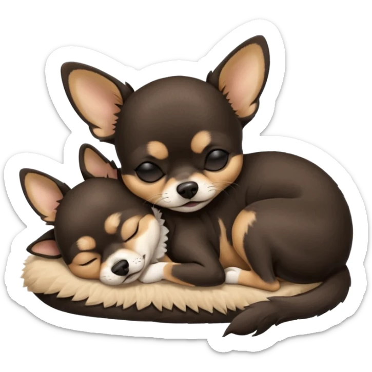 A high-resolution photo-realistic digital illustration of a cute black and tan chihuahua with eyes closed shut sleeping lazily on the ground sticker