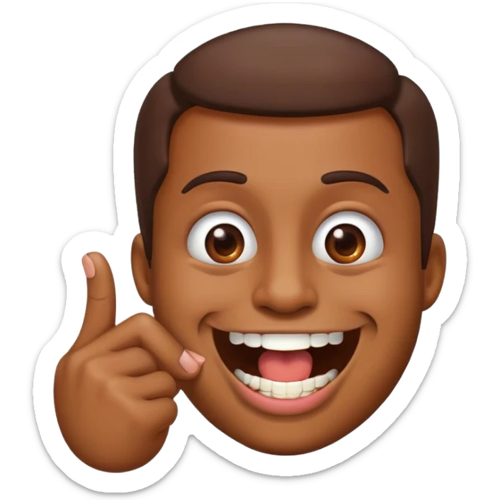 an emoji with a finger in his mouth smiling and showing his teeths  sticker