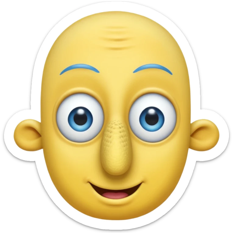 Bob esponja con nariz larga pestañas grandes sin cejas y con los ojos azules sticker