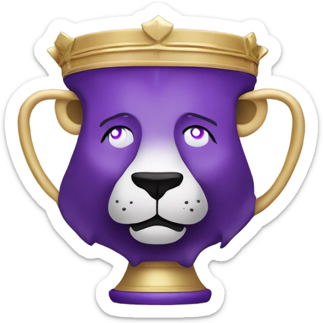 Lion drinking out a purple and gold cup with a crown on the top  sticker