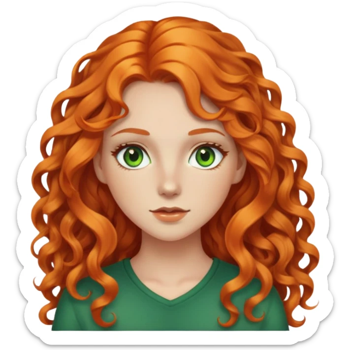 White girl long curly orange hair green eyes emoji sticker