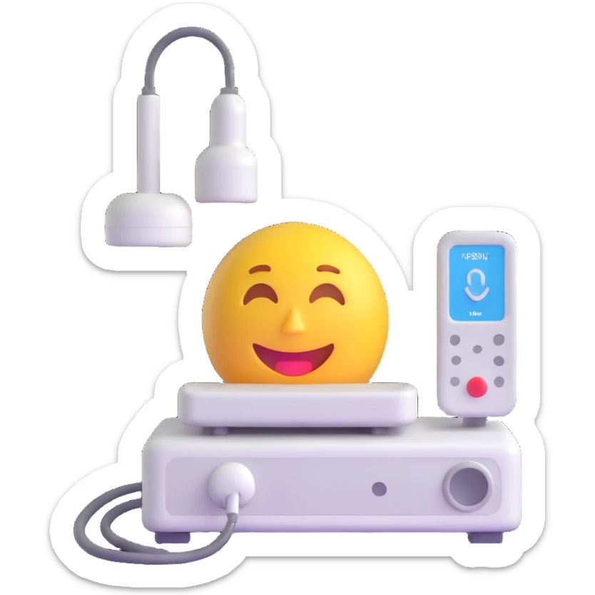 3D emoji-style ultrasound machine, detailed medical device, modern look sticker