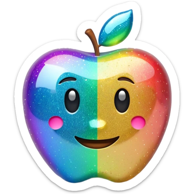 3D Apple-style emoji of scattered glitter, sparkling and shining in multiple colors. Rounded, glossy, smooth, soft shadows, white background.
 sticker