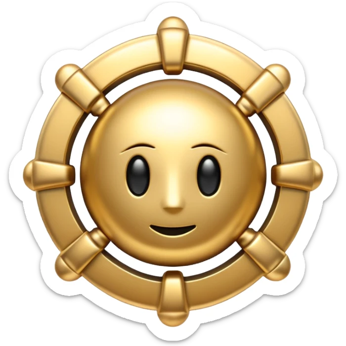 abstract amulet emoji, liquid metal form, symmetrical design, mystical futuristic 3D icon, isolated on white sticker