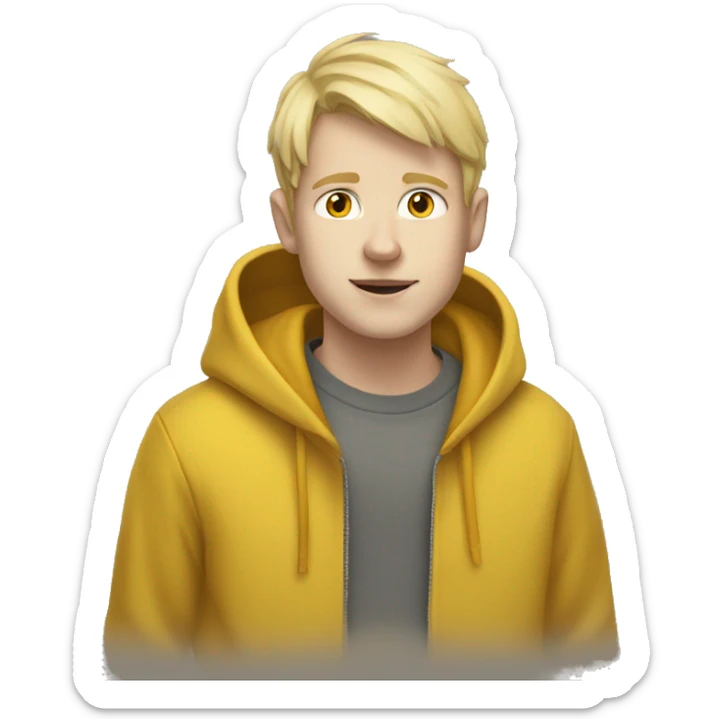 white blonde boy with mustard yellow hoodie and dog ears sticker