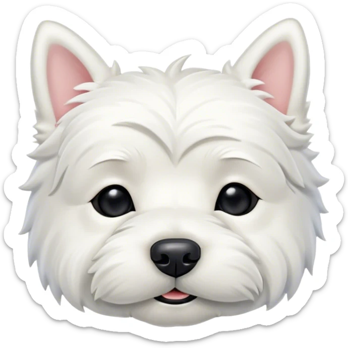 Meme-Worthy Cute Sleeping West Highland White Terrier Portrait Emoji, Head resting peacefully with a contented smile, showcasing a delightfully compact build and a luxuriously soft white coat, eyes shut in a serene nap, Simplified yet hilariously adorable features, highly detailed, glowing with a soft, drowsy light, high shine, relaxed and utterly lovable, stylized with an air of playful laziness, bright and heartwarming, soft glowing outline, capturing the essence of a comically sleepy companion, so meme-worthy it feels like it could instantly become the next viral sensation of adorable slumber! sticker
