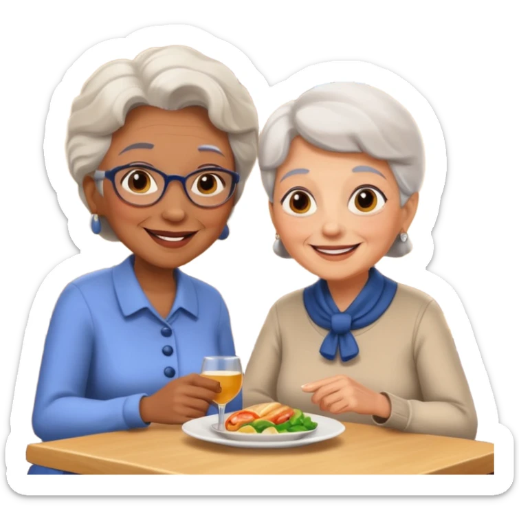 conversación dentro de un restaurant  dos personas y una de las persoans sea una abuela y el otro un adulto de 27 años sticker