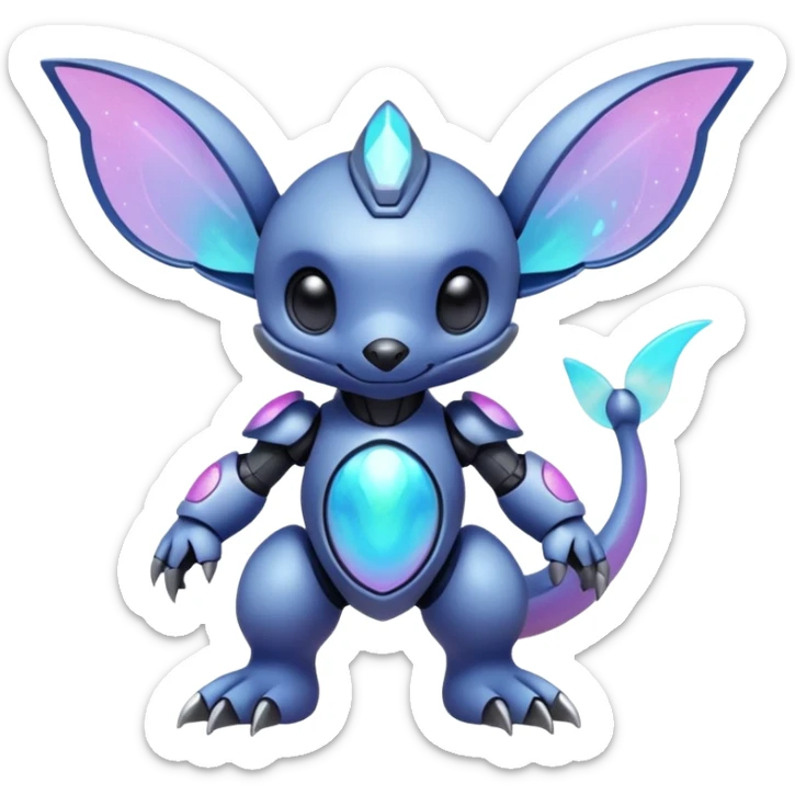 Mechanical Nebulae Beautiful Gorgeous Pretty Pastel Hot Exotic Lush Warm Cute Adorable Colorful Shiny Iridescent Futuristic Modern Cybernetic Stitch-Protogen-Vernid-Fakémon-Pokémon-creature-fusion (full body) sticker