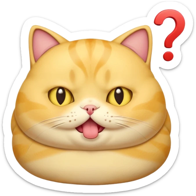 fat yellow confused kawaii cat open mouth and question mark signs on his head sticker