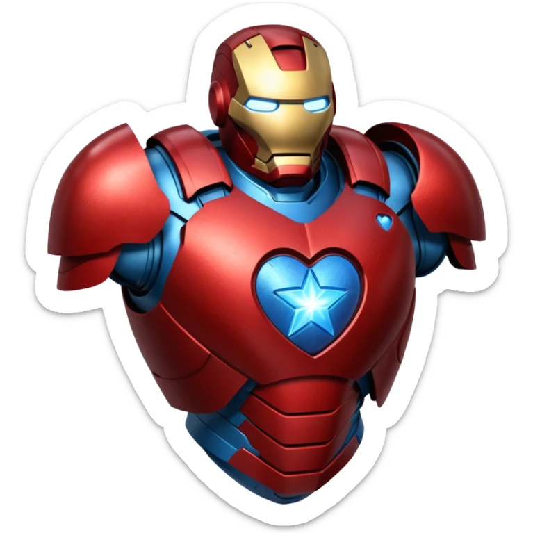 A red Iron Man armor heart with a glowing blue star in the center sticker
