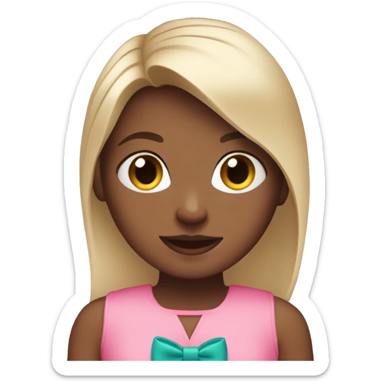 Straight hair girl in pink outfit with a bow sticker