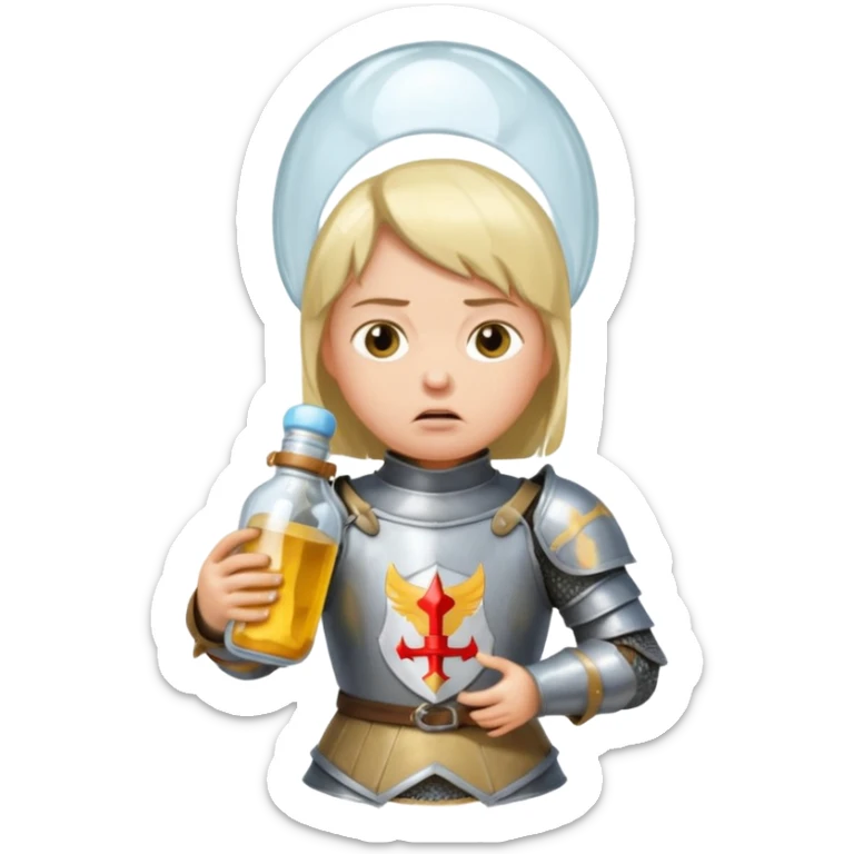 Jeanne d’arc en armure médiévale en colère et enfermée dans un biberon  sticker