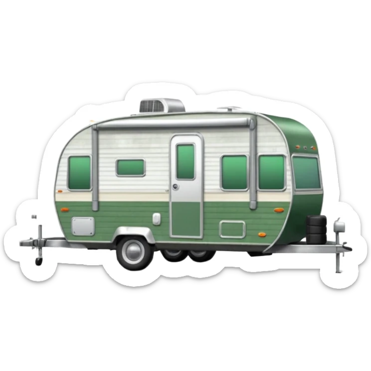 Shasta travel trailer, one tire on each side, single axle, colored all green, the same green shade as movie trailer green preview card, light grey tires and grey hitch sticker