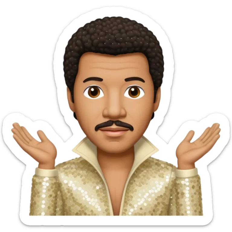 Lionel Richie with dark brown hair, cream sequin outfit  sticker