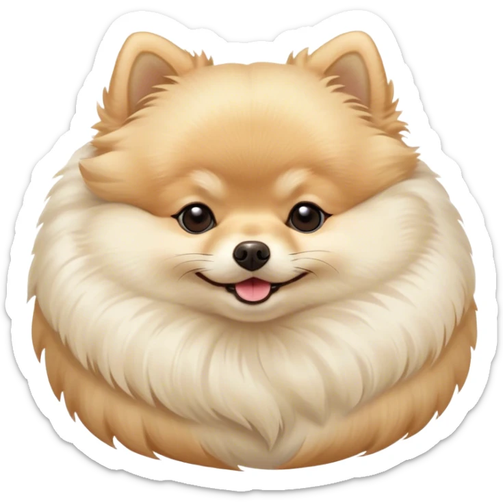 Meme-Worthy Cute Sleeping Cream Pomeranian Portrait Emoji, Head resting peacefully with a contented smile, showcasing a delightfully compact build and a luxuriously soft, fluffy cream Fur, eyes shut in a serene nap, Simplified yet hilariously adorable features, highly detailed, glowing with a soft, drowsy light, high shine, relaxed and utterly lovable, stylized with an air of playful laziness, bright and heartwarming, soft glowing outline, capturing the essence of a comically sleepy companion, so meme-worthy it feels like it could instantly become the next viral sensation of adorable slumber! sticker
