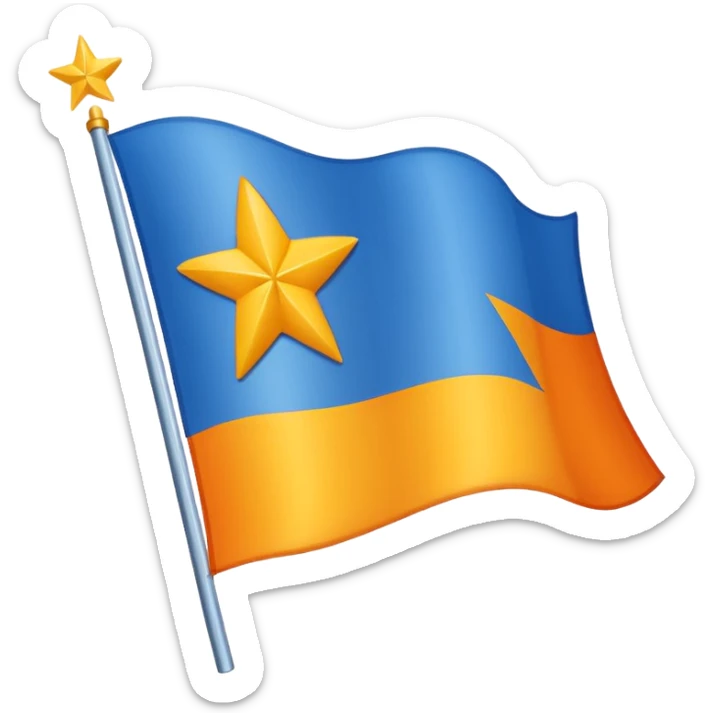  Flag Emoji, as a horizontal duo color, blue on top, orange on the bottom, and in between the two colors, there are 12 small, yellow, 5-pointed stars, running along the border of the two colors. Add one extra 5-pointed yellow star, but make it big, and directly in the middle of the flag. sticker