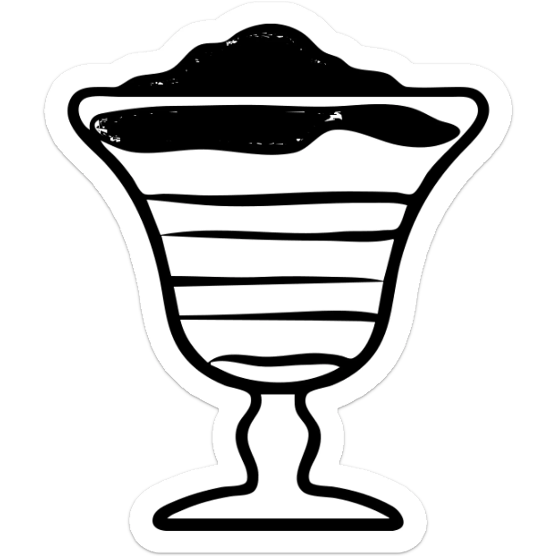 Tiramisu dessert in a glass dish with layers and cocoa powder on top sticker