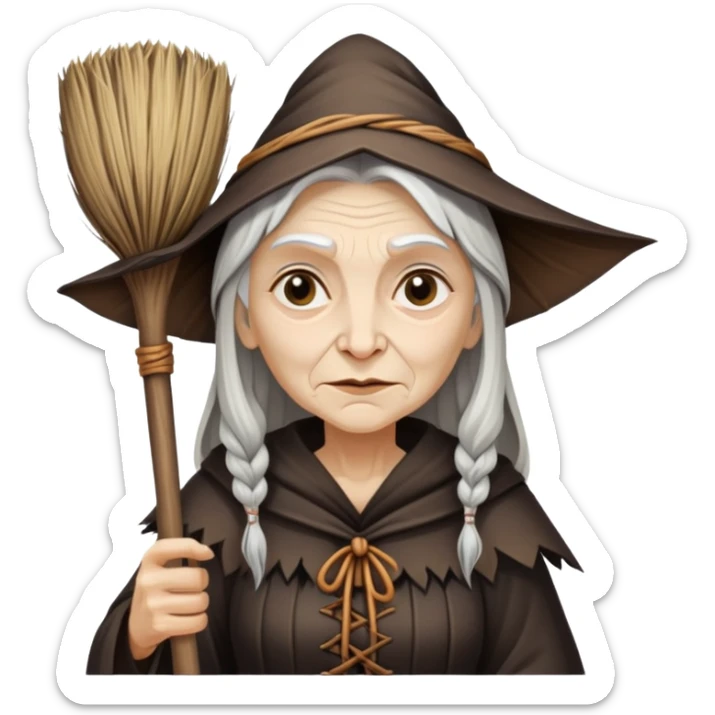 Baba Yaga sorceress woman holding a broom, old and wise sticker