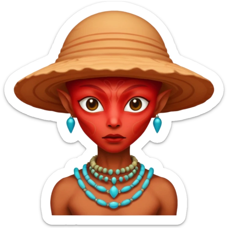 alien living in desert, dressed like a desert alien, redcolorful, accessories, just face  sticker