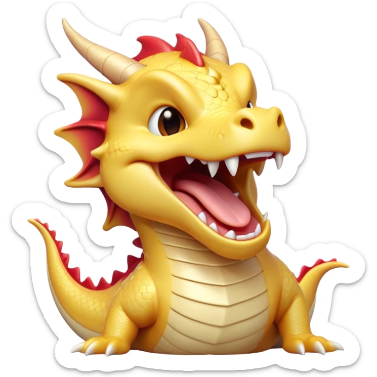 Cinematic Cute Yawning Dragon Portrait Emoji, Head tilted slightly with a dramatic, wide-open yawn, showcasing a soft, lustrous scaled body with gently drooping fins and half-closed, drowsy eyes, each scale rendered in exquisite detail under natural light; high shine, relaxed yet expressive, styled with a dash of fantastical charm, soft glowing outline, capturing the essence of a sleepy yet affectionate dragon that appears ready to stretch out and rest in its enchanted lair! sticker
