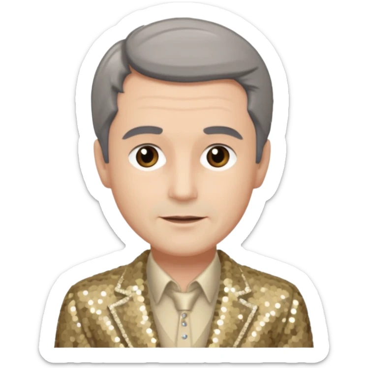 Jeremy Slate, Actor (1926-2006) with gray-brown hair, beige sequin outfit sticker