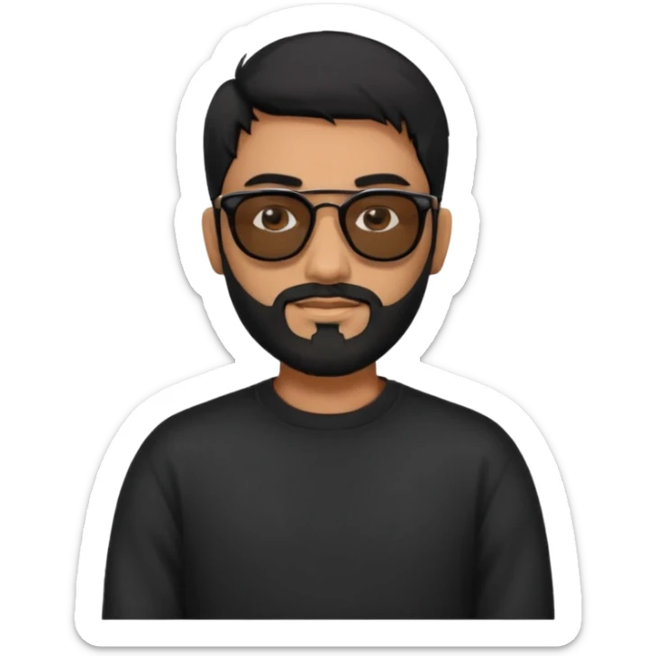 Indian man with  black hair and beard and black sunglasses and black jumper sticker