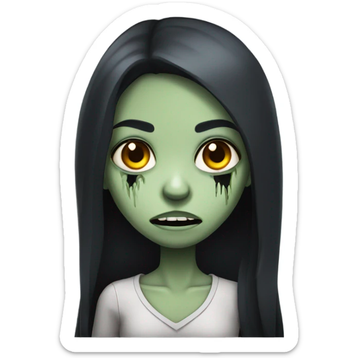 girl zombie with black long hair with teeth and serious face  sticker