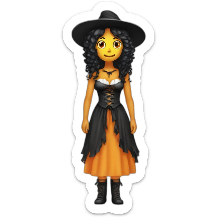 Chica guapa  pelo largo y suelto vestida de bruja de Halloween sticker