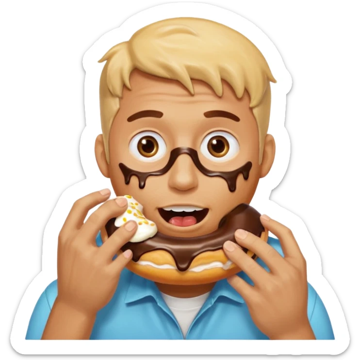 A man messily eating a filled donut, the donut is filled with Boston cream and it’s making a mess everywhere sticker