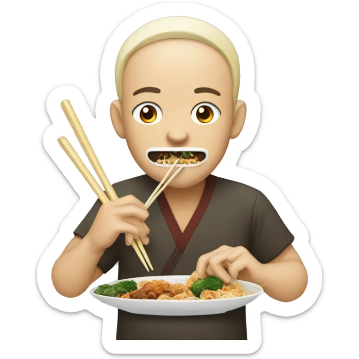 Person eating Asian food but can’t use chopsticks sticker
