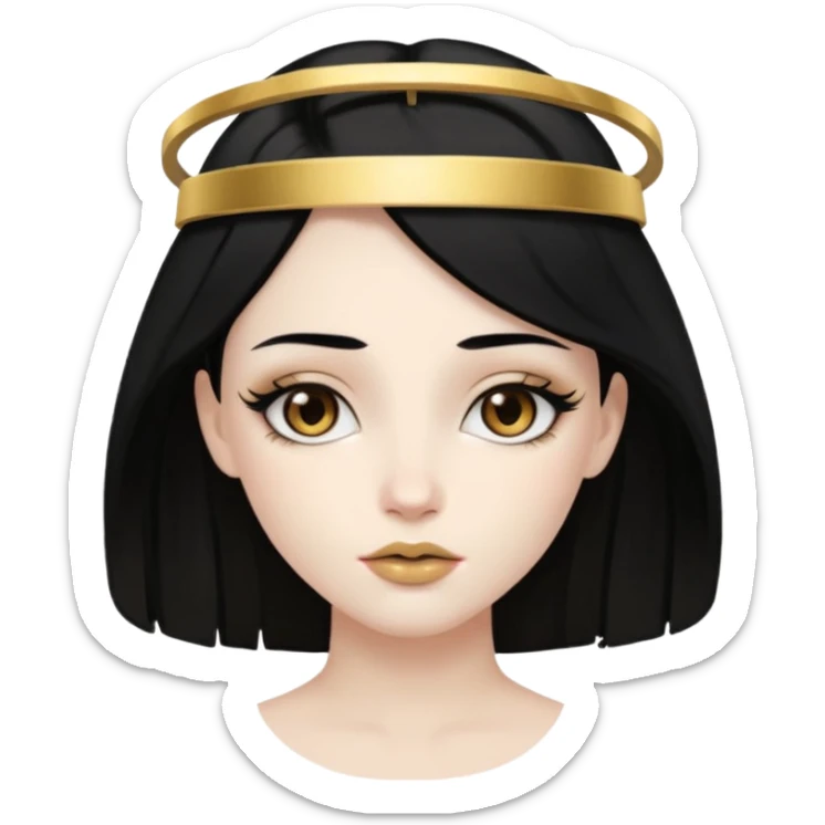Rosalia (the singer) virgin. (Use lux album cover as reference). Hais black hair with a bleached halo band  in hair and gold lips. sticker