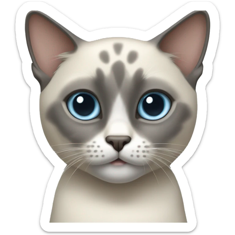 Thai breed cat with a light cream body, dark gray face, ears, and paws. Short fur, sharp ears, striking light blue eyes  sticker