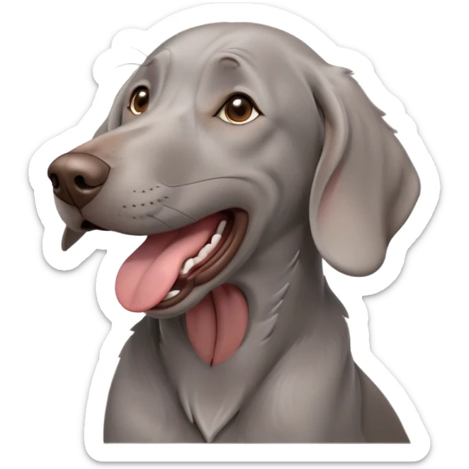 cinematic-cute-yawning-weimaraner-portrait-emoji,-head-tilted-slightly-with-a-dramatic,-wide-open-yawn,-revealing-a-sleek grey fur-with-a-subtle-shimmer,-floppy-ears-slightly-drooping,-round-brown-eyes-barely-open-in-drowsy sticker