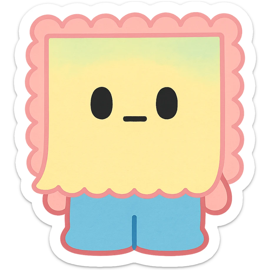 pastel watercolor sticky note with a scalloped edge, soft kawaii style, Japanese stationery, full body, no face, no hands, no legs, no character expression sticker