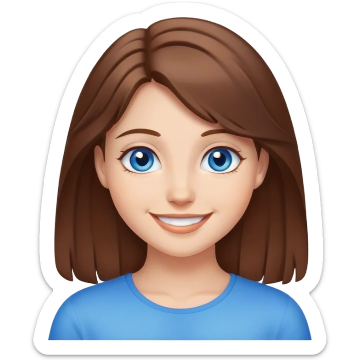 smiling girl with brown hair and blue eyes sticker