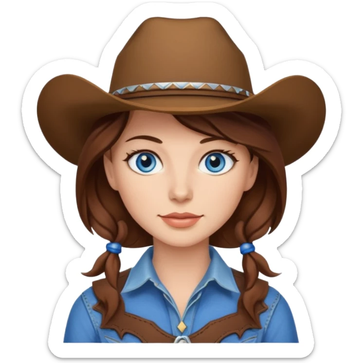 American cowgirl blue eyes brown hair sticker