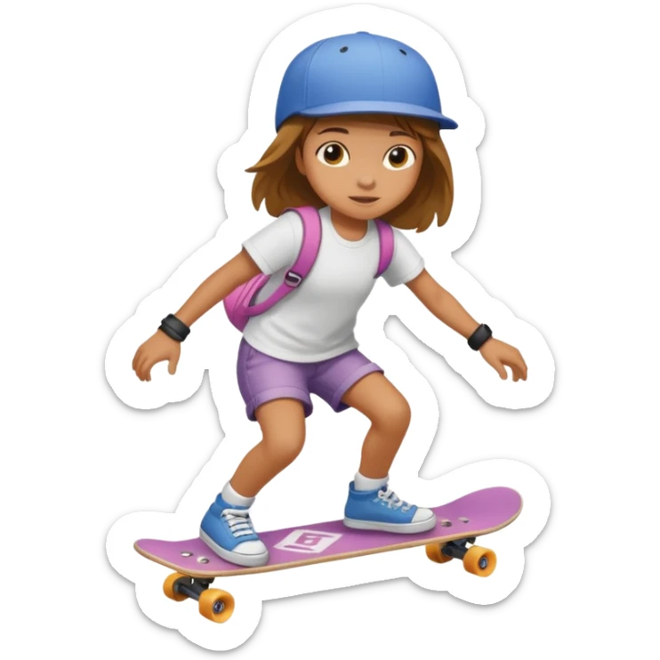 Une petite fille qui a un style de garçon manqué  sur un skateboard  sticker