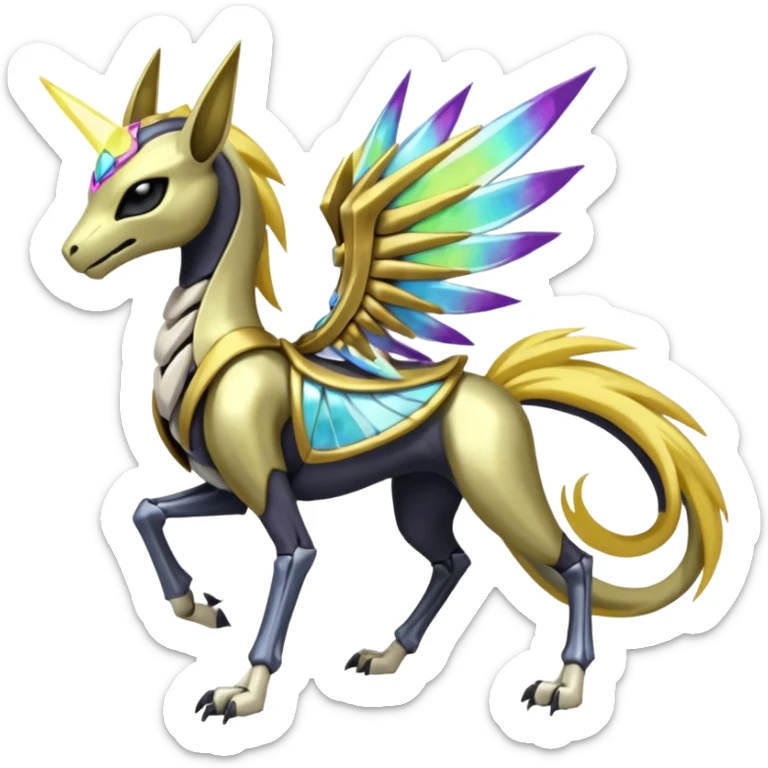 Colorful Skeletal masked armored Meloetta-Manectric-Solgaleo-Raikou-Pokémon-Digimon-Fakémon-fusion-hybrid-creature, full body sticker