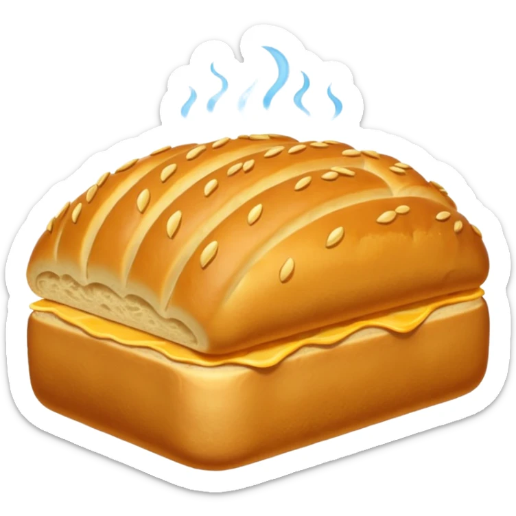 A golden loaf of bread with a crisp crust and a small rising steam curl. sticker