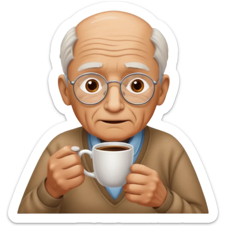 Blind grandpa having a cup of coffee and waiting for his daughter ￼ sticker