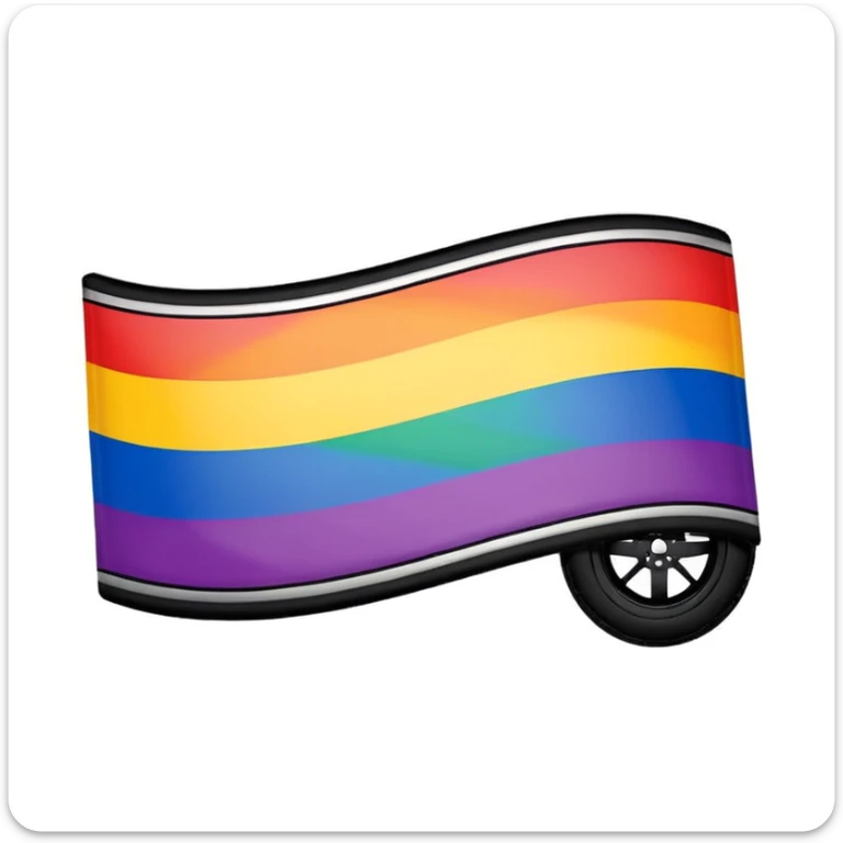 LGBT pride flag background with vibrant colors, black realistic tire skid marks artistically integrated across the flag, high contrast, clear and bold emoji style sticker