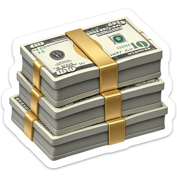 Metallic black-and-white money pack emoji, simple geometric stack of bills,minimal style
 sticker