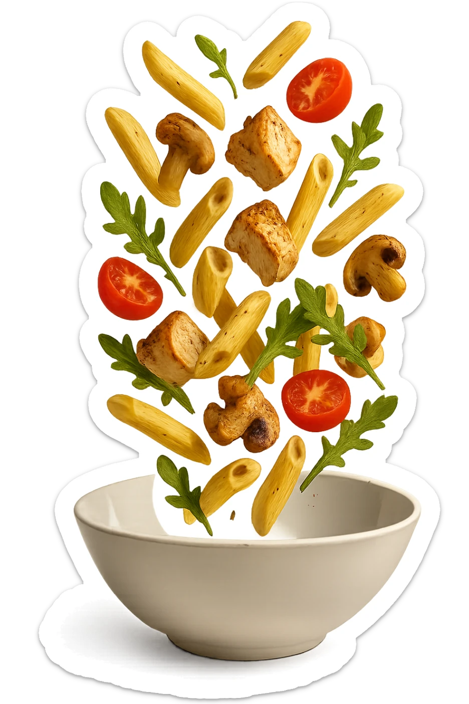 bowl in cui cade cibo da ristorante, iperrealistico 4k sticker