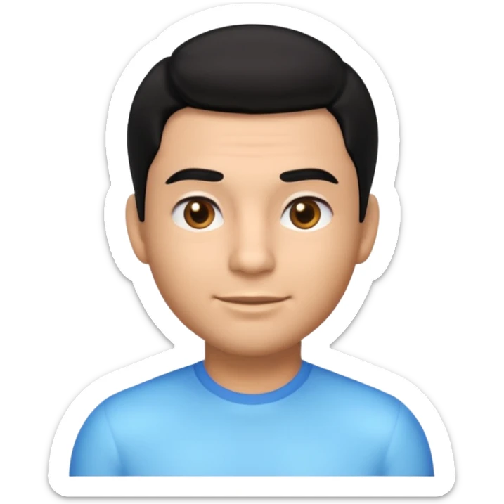Emoji masculino em estilo 3D / cartoon realista, com pele morena clara, cabelos pretos bem penteados com gel, fios alinhados e com brilho, olhos pretos expressivos, sobrancelhas bem definidas, rosto jovem, expressão simpática e confiante, traços suaves e harmoniosos, sem barba sticker
